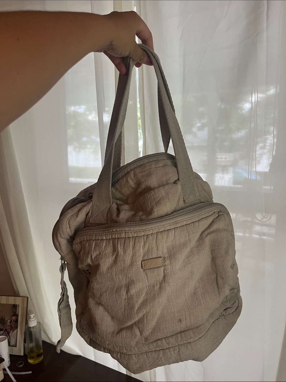 Zara Beige Canvas Tote Bag